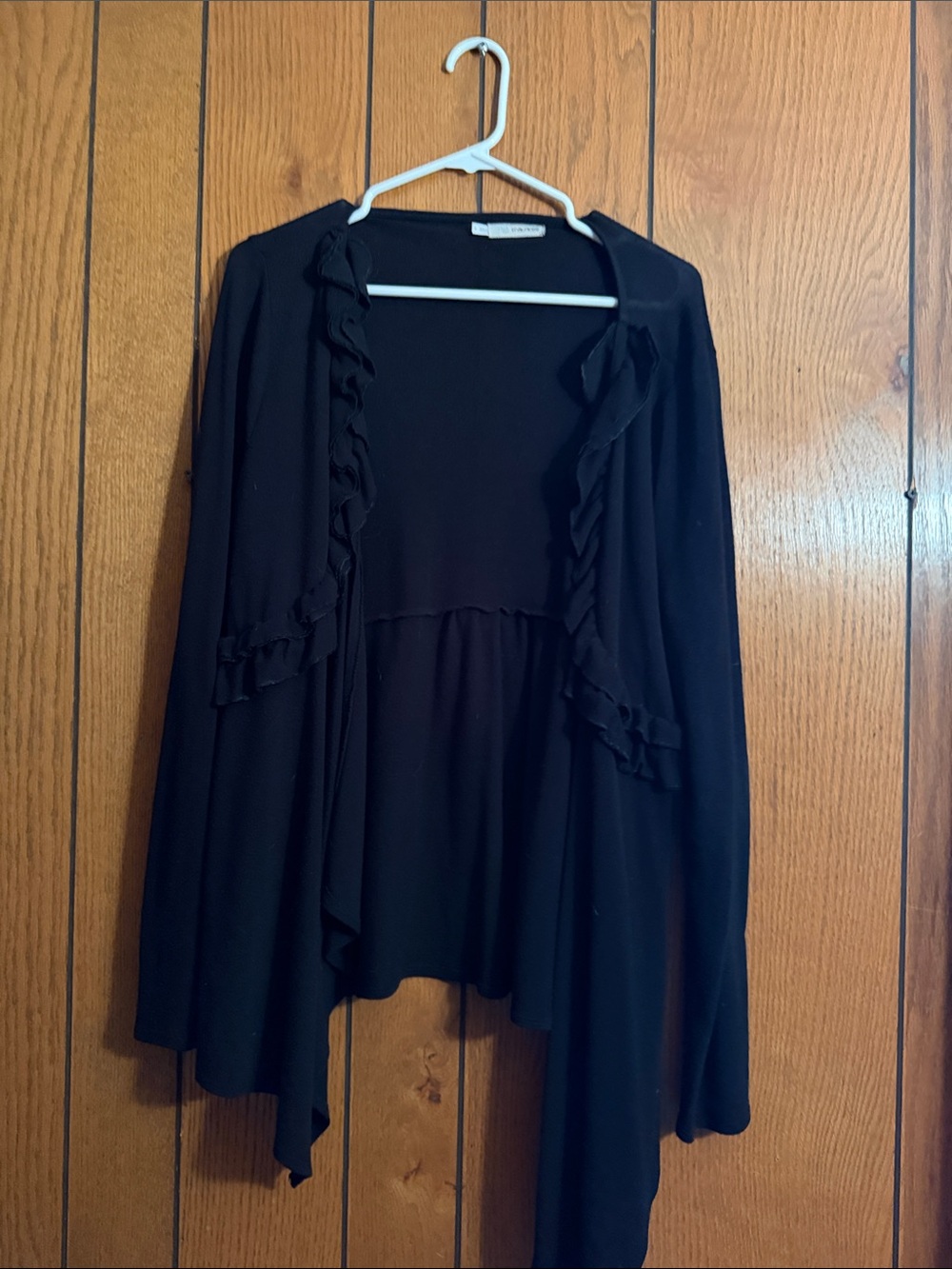 Maurices Black Ruffle-Trim Open Cardigan